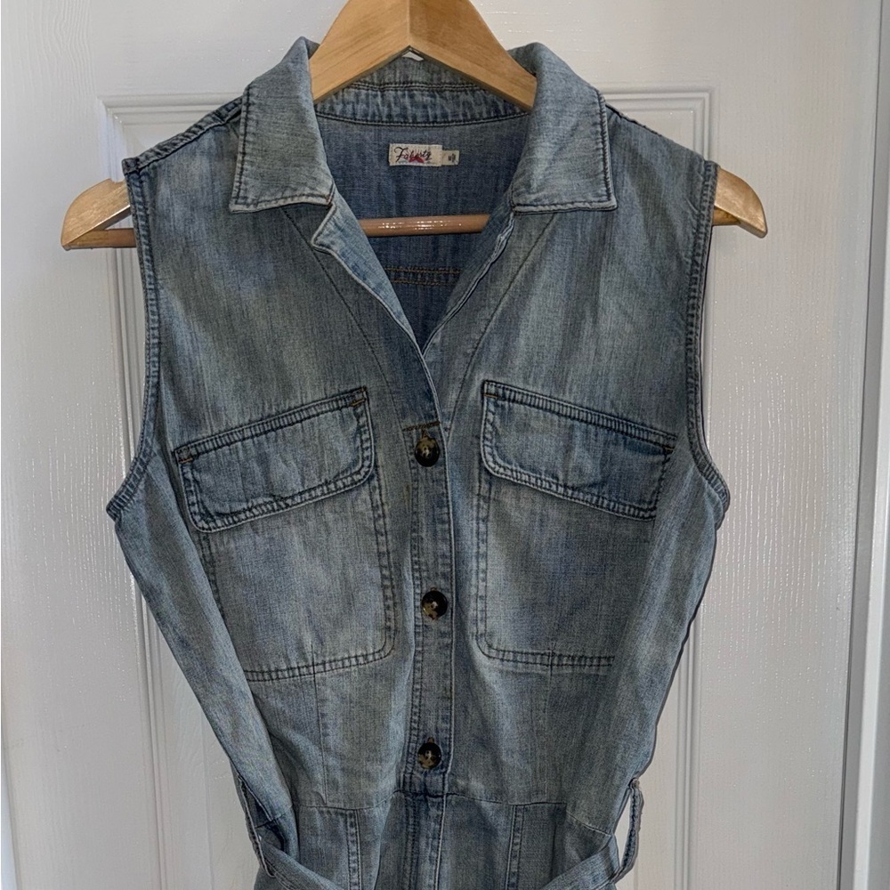 Faherty Denim Romper Sleeveless M One Piece summer everyday Pockets Blue comfy